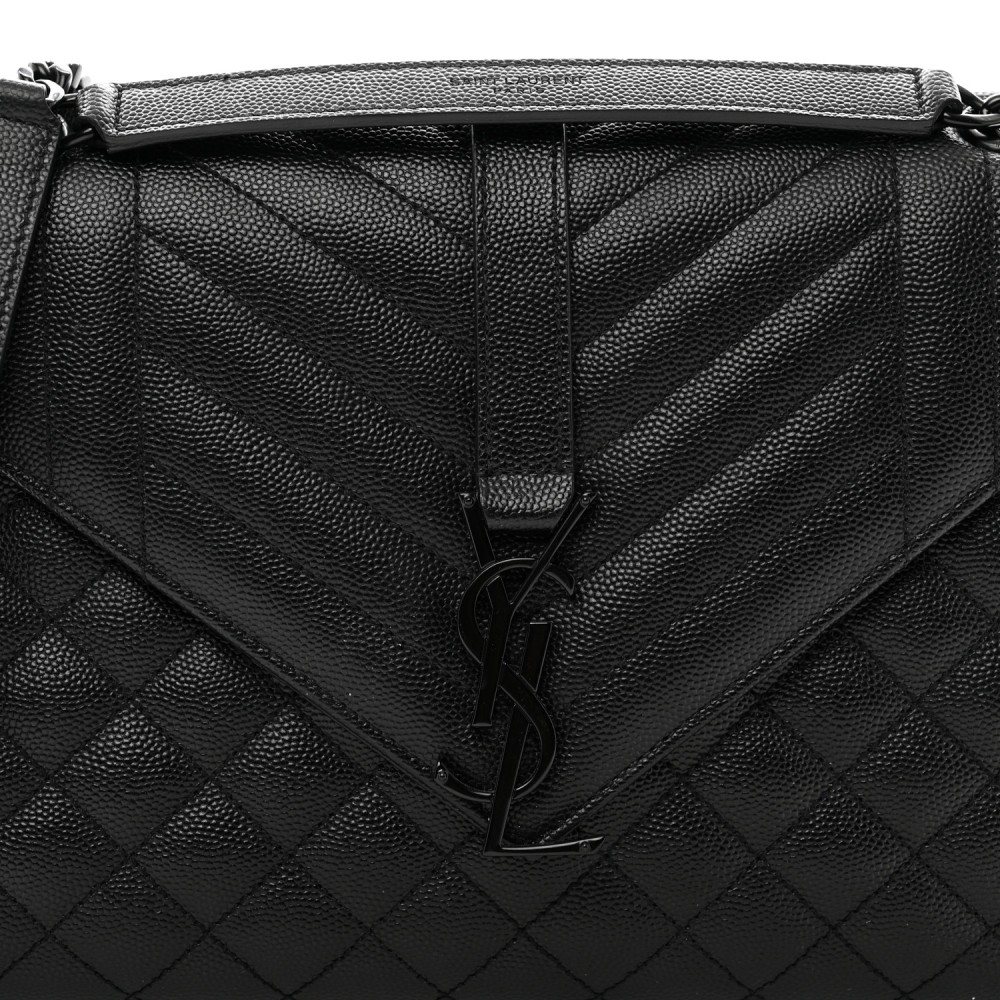 Grain De Poudre Textured Mixed Matelasse Triquilt Medium Monogram Monochrome Satchel Black