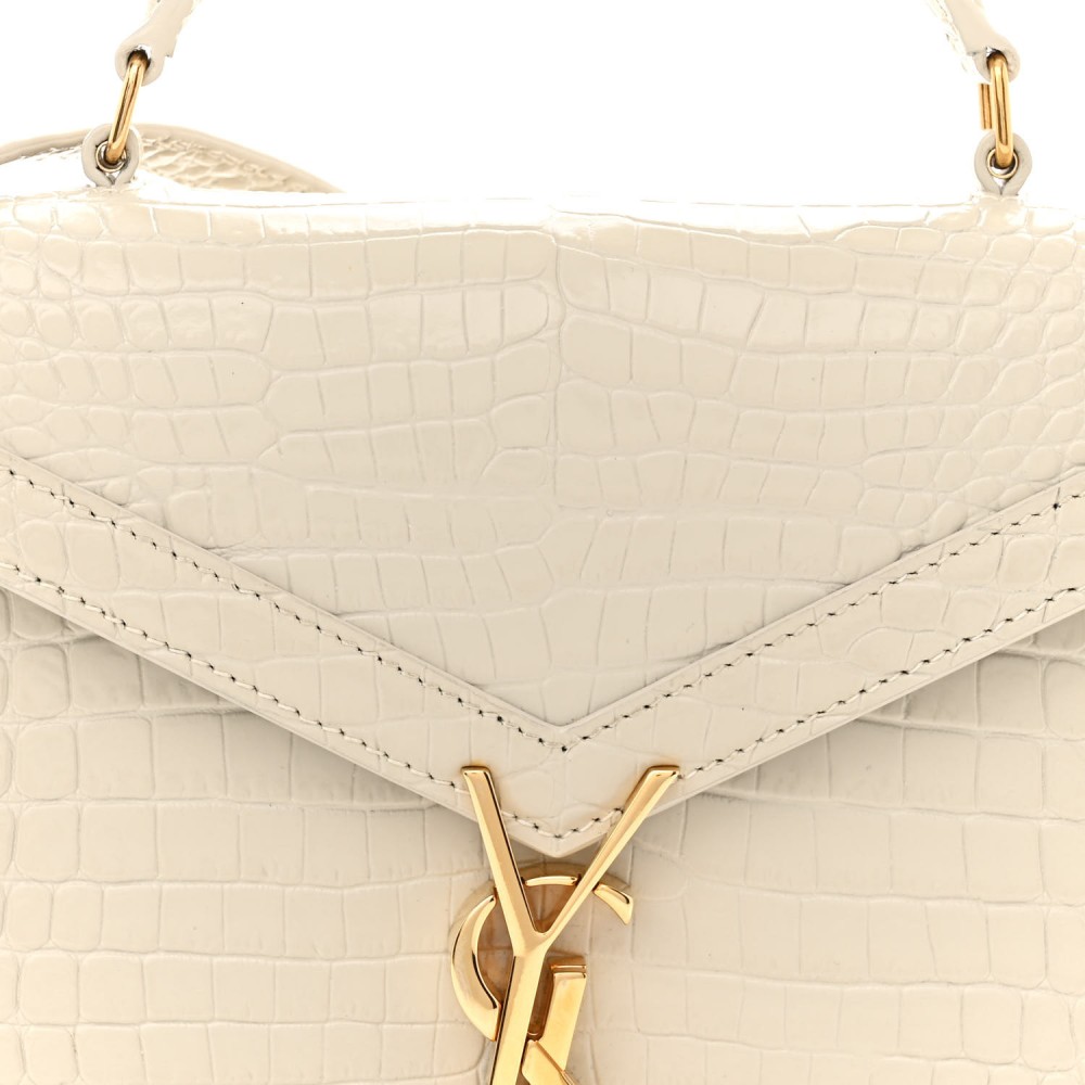 Crocodile Embossed Mini Classic Monogram Cassandra Top Handle Crema Soft