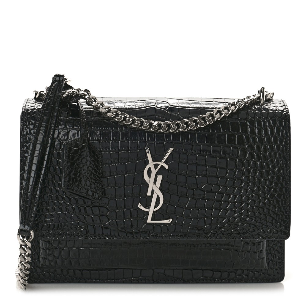 Calfskin Crocodile Embossed Medium Monogram Sunset Black