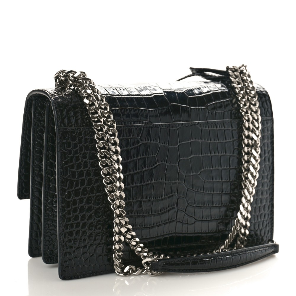 Calfskin Crocodile Embossed Medium Monogram Sunset Black