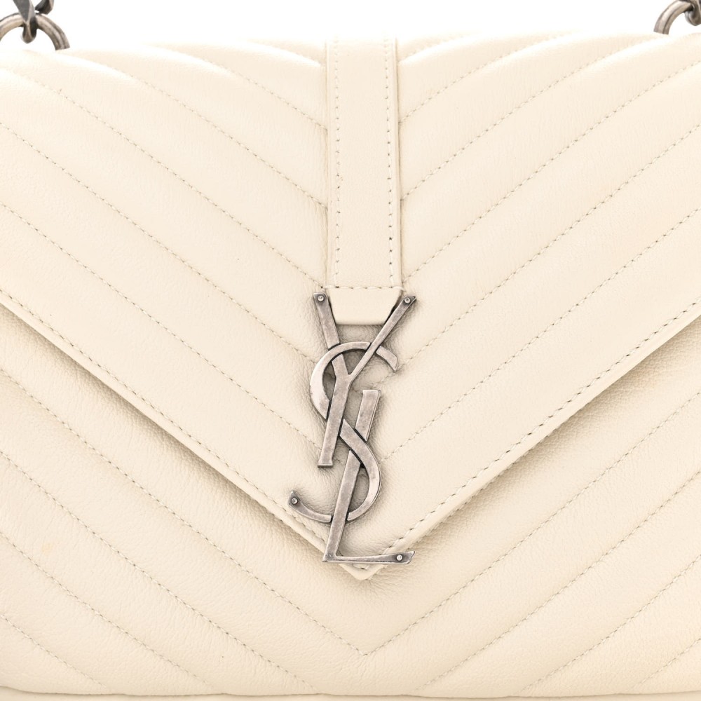 Sheepskin Matelasse Chevron Monogram Medium College Bag Dove White