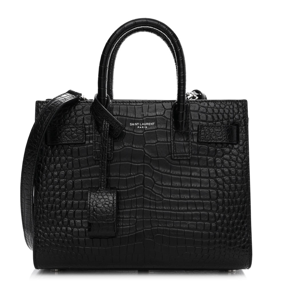 Calfskin Crocodile Embossed Nano Sac De Jour Black