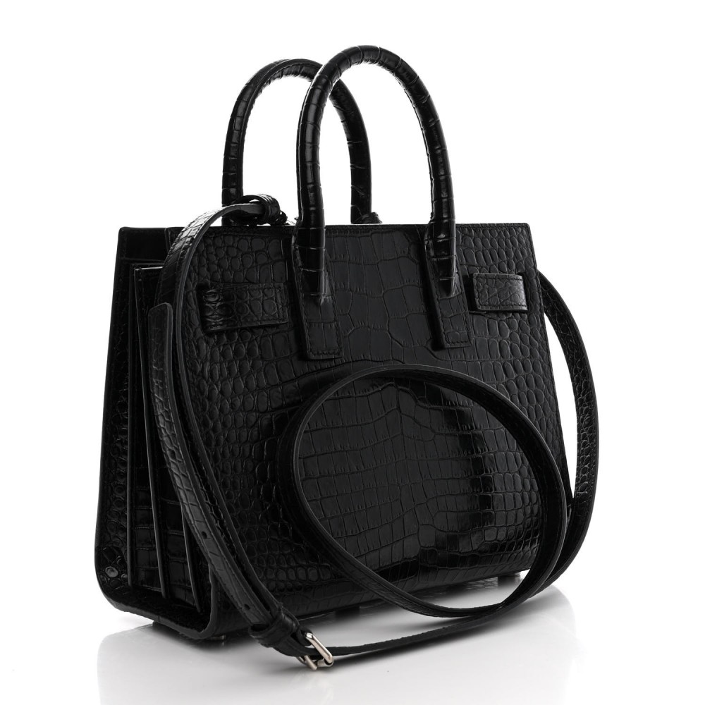 Calfskin Crocodile Embossed Nano Sac De Jour Black