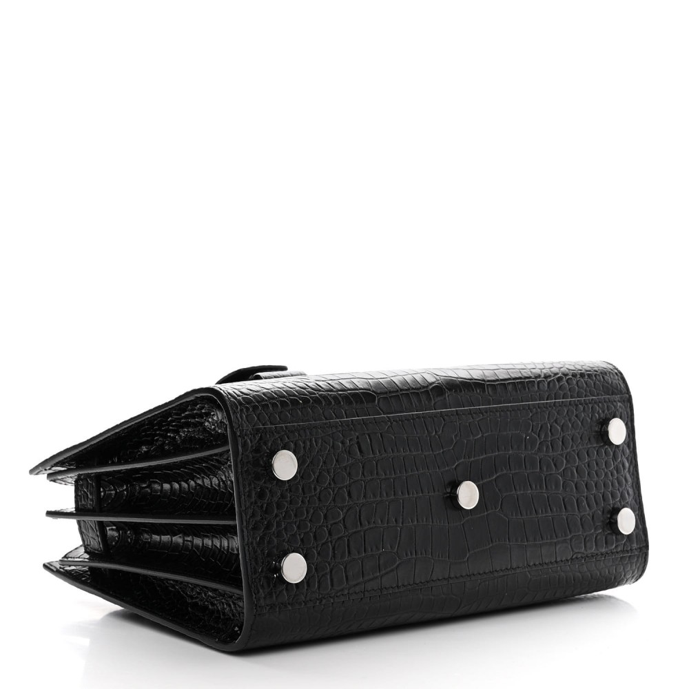 Calfskin Crocodile Embossed Nano Sac De Jour Black