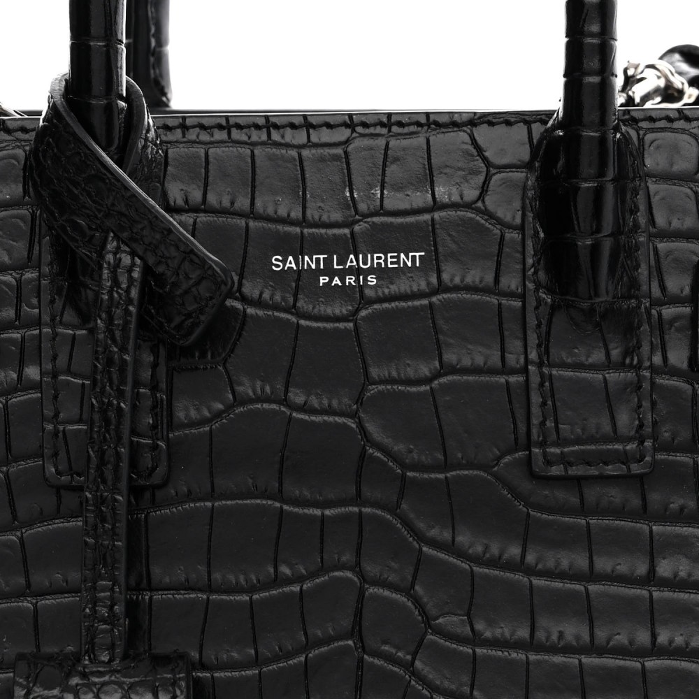 Calfskin Crocodile Embossed Nano Sac De Jour Black