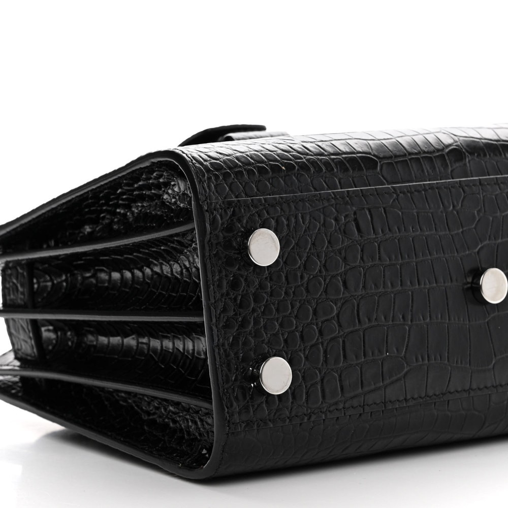 Calfskin Crocodile Embossed Nano Sac De Jour Black