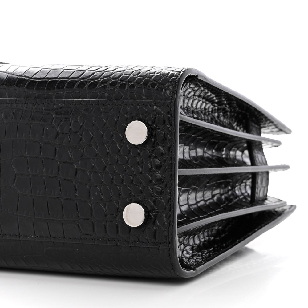 Calfskin Crocodile Embossed Nano Sac De Jour Black