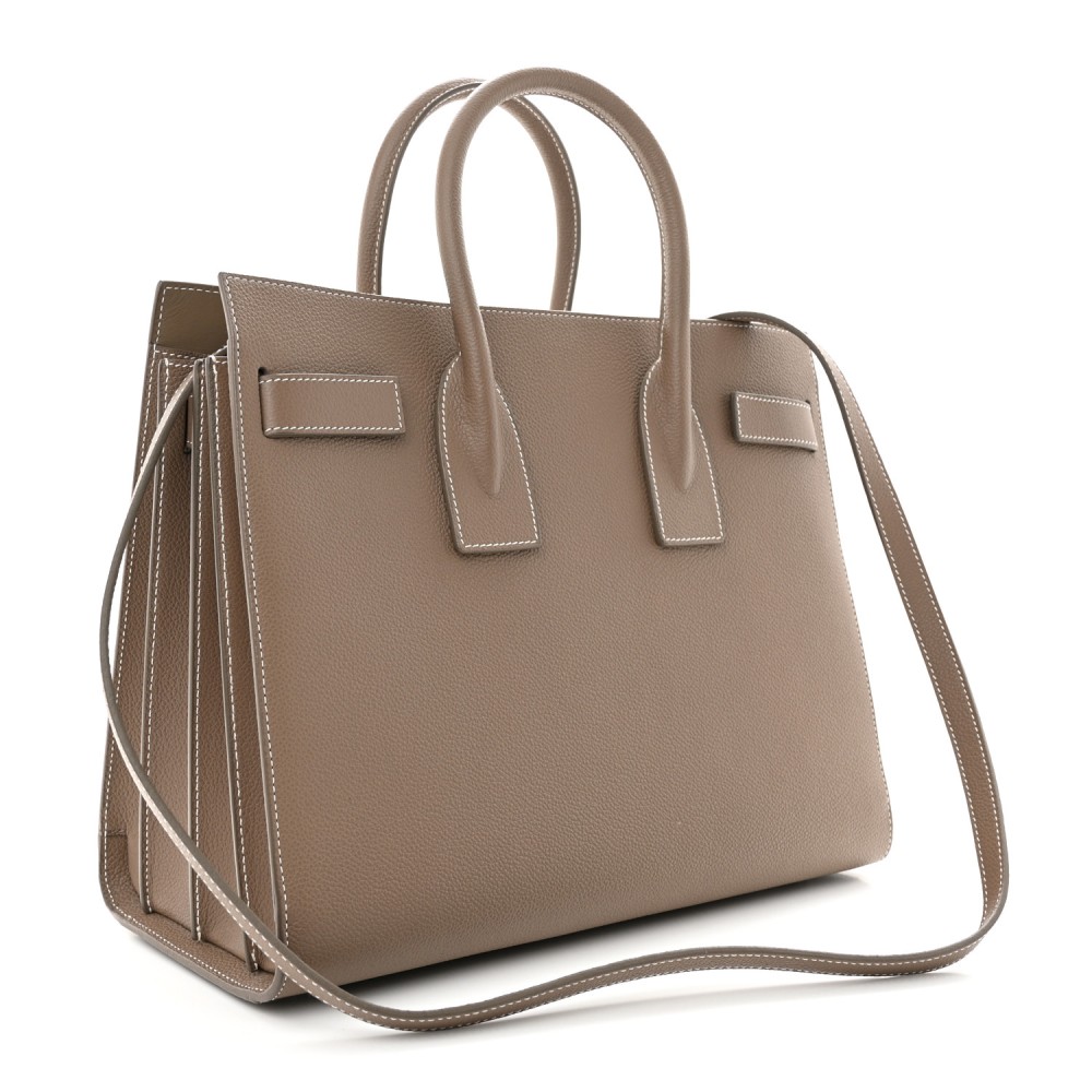 Grained Calfskin Topstitch Small Classic Sac De Jour Taupe