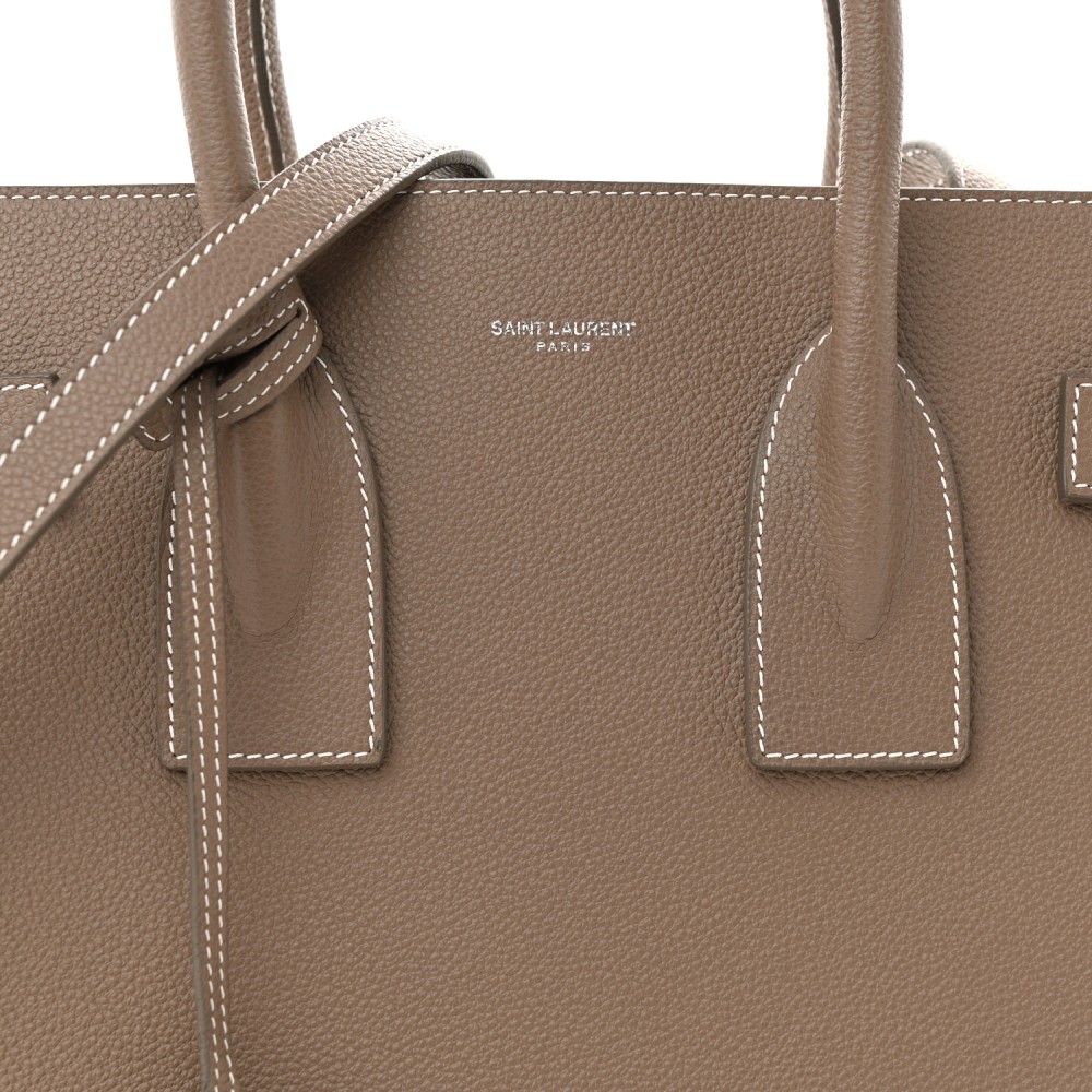 Grained Calfskin Topstitch Small Classic Sac De Jour Taupe