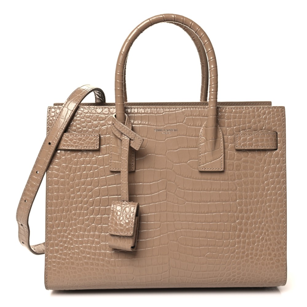 Calfskin Crocodile Embossed Baby Sac De Jour Brown