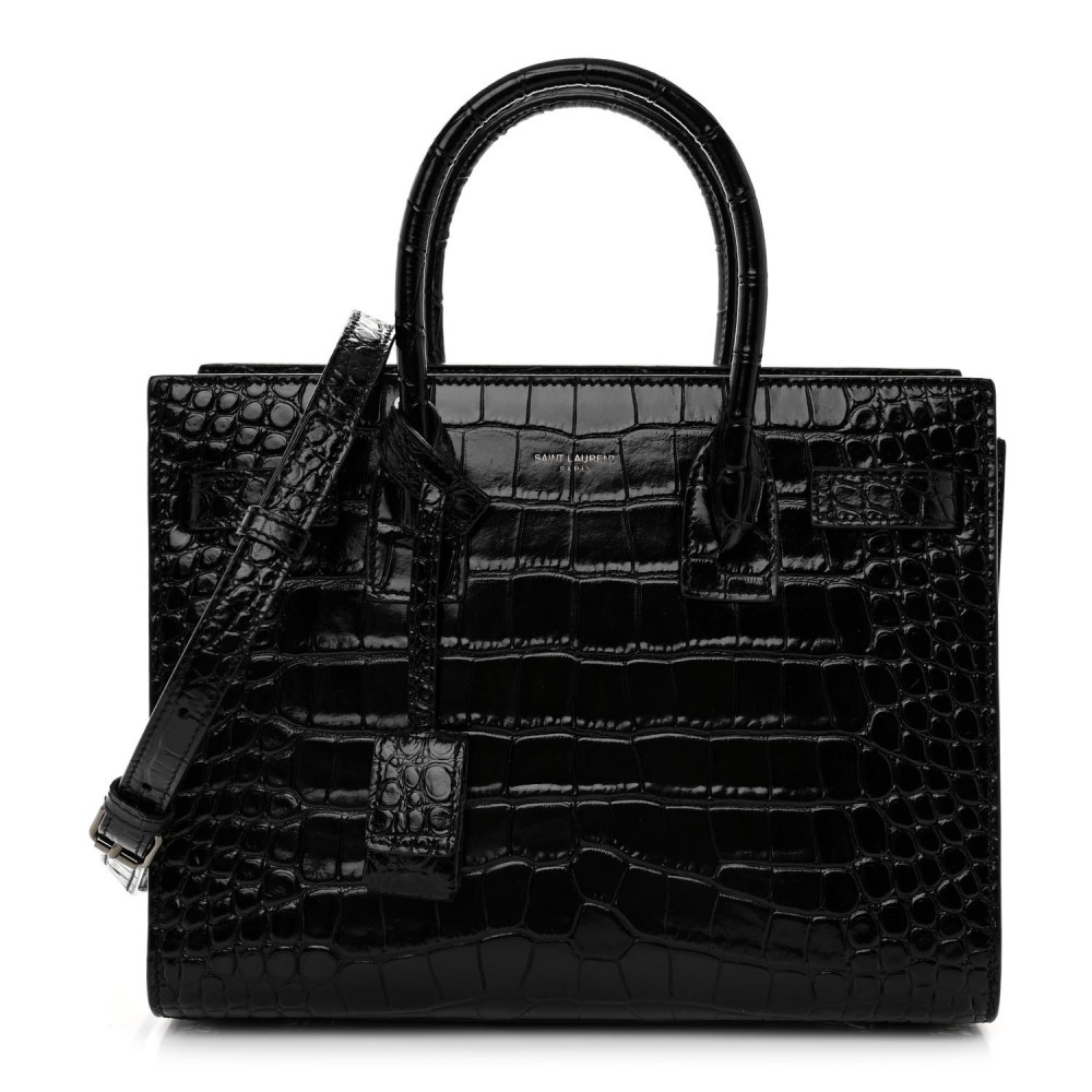 Calfskin Crocodile Embossed Baby Sac De Jour Black