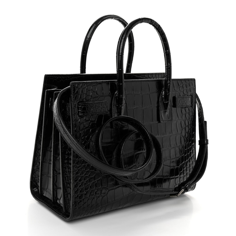 Calfskin Crocodile Embossed Baby Sac De Jour Black