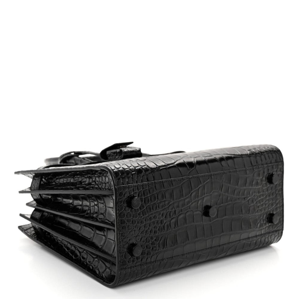 Calfskin Crocodile Embossed Baby Sac De Jour Black