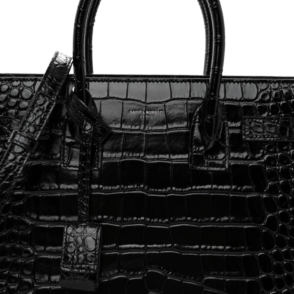 Calfskin Crocodile Embossed Baby Sac De Jour Black