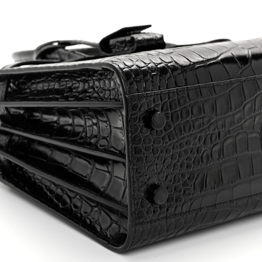 Calfskin Crocodile Embossed Baby Sac De Jour Black