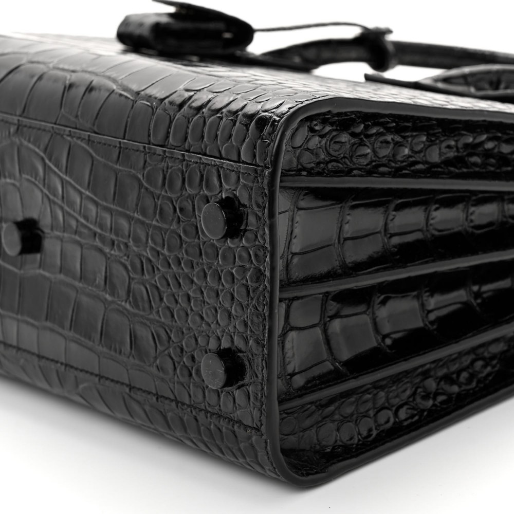 Calfskin Crocodile Embossed Baby Sac De Jour Black