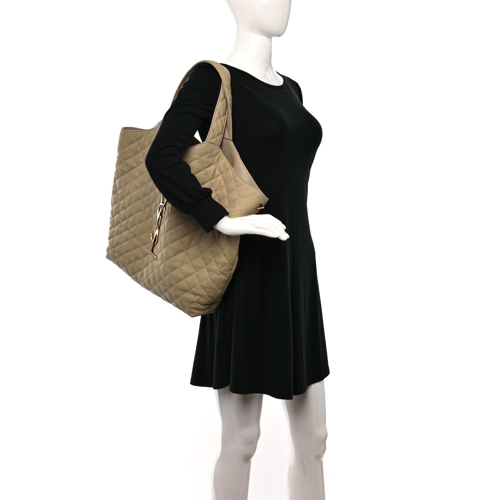 Nubuck Suede Quilted Maxi Icare Shopping Tote Beige