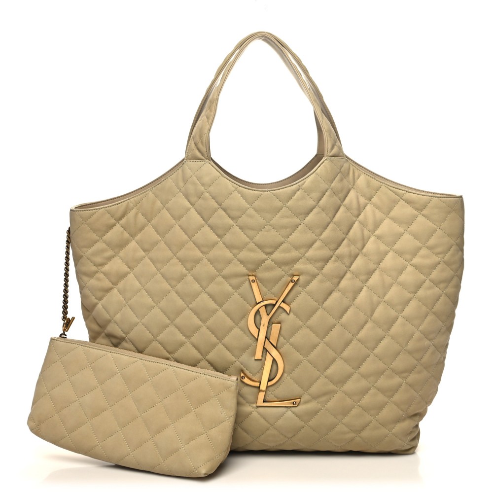 Nubuck Suede Quilted Maxi Icare Shopping Tote Beige