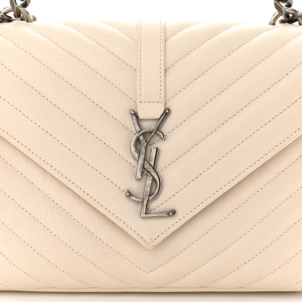 Sheepskin Matelasse Chevron Monogram Medium College Bag Dove White