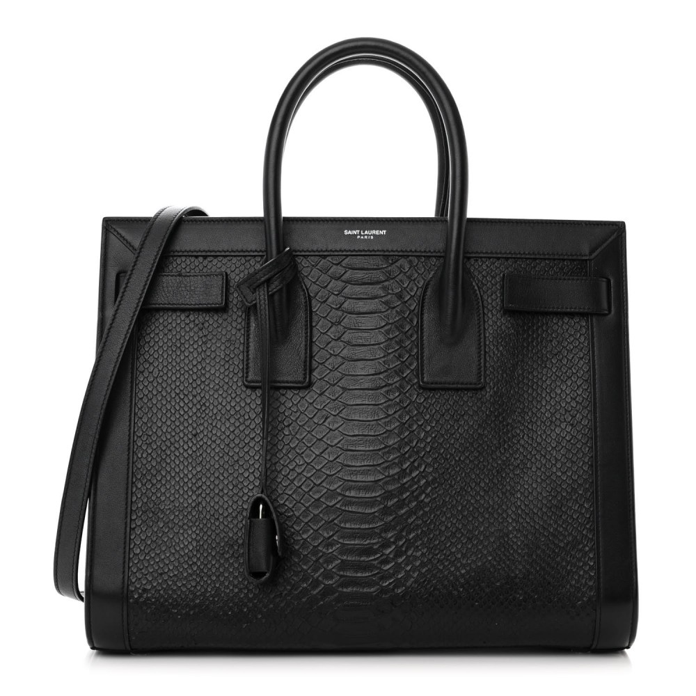 Python Calfskin Embossed Small Sac de Jour Black