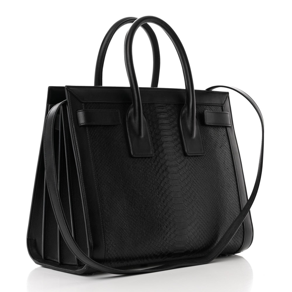 Python Calfskin Embossed Small Sac de Jour Black