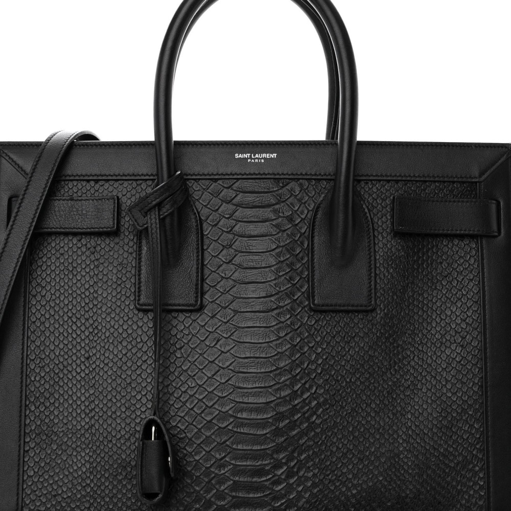 Python Calfskin Embossed Small Sac de Jour Black