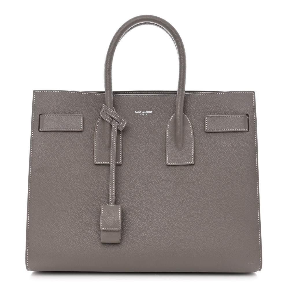 Grained Calfskin Topstitch Small Sac De Jour Grey