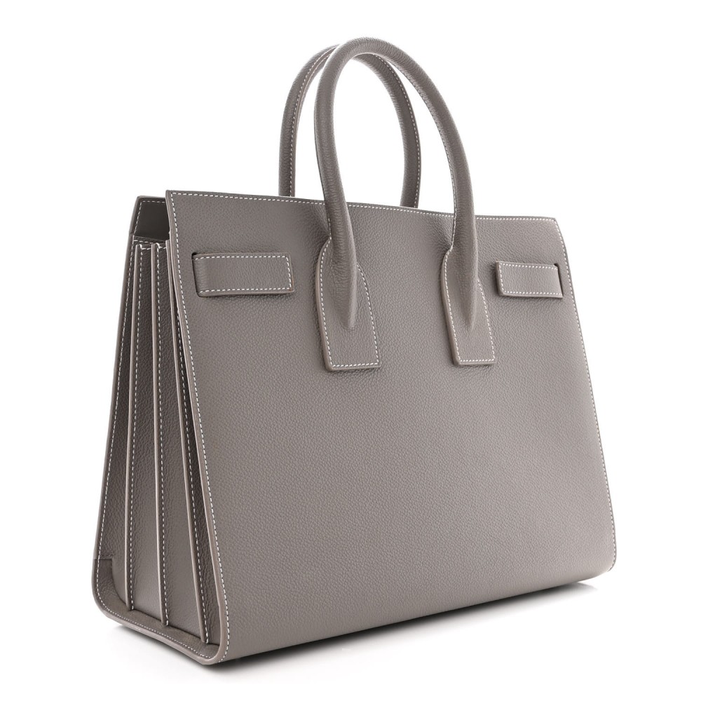 Grained Calfskin Topstitch Small Sac De Jour Grey