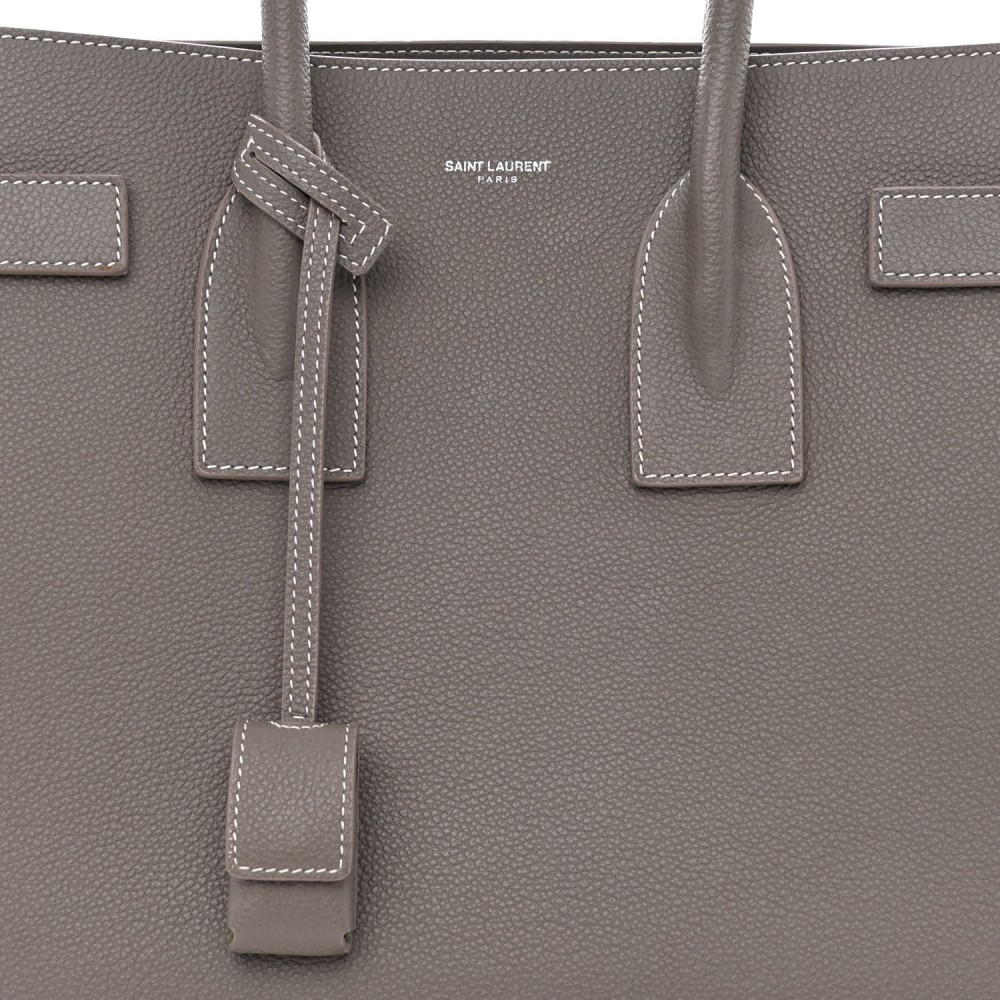 Grained Calfskin Topstitch Small Sac De Jour Grey