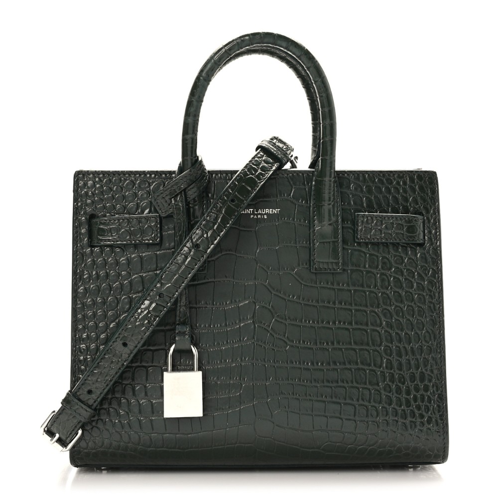 Calfskin Crocodile Embossed Nano Sac De Jour Dark Green