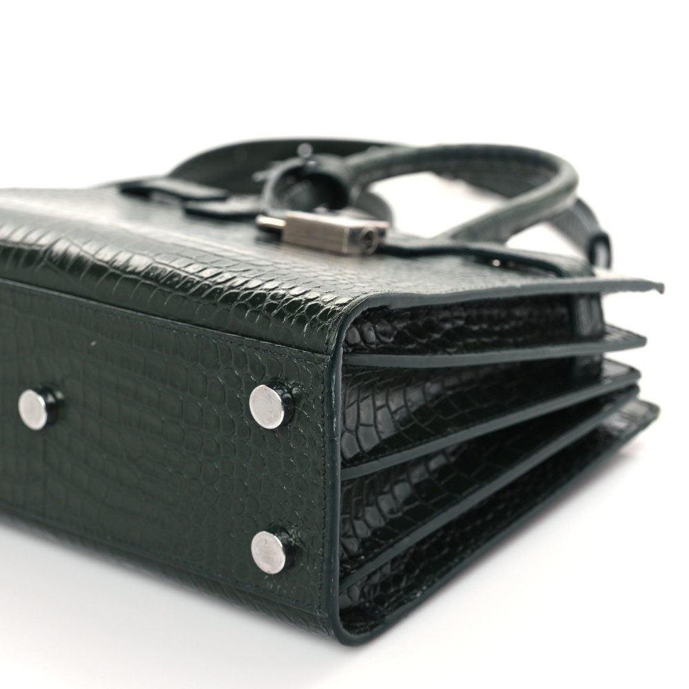 Calfskin Crocodile Embossed Nano Sac De Jour Dark Green