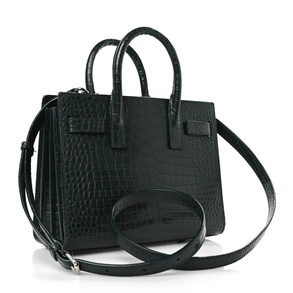 Calfskin Crocodile Embossed Nano Sac De Jour Dark Green