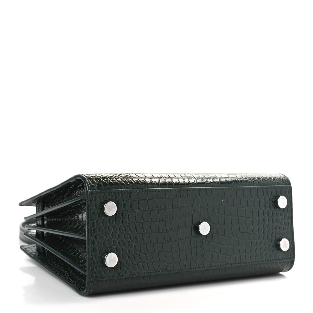 Calfskin Crocodile Embossed Nano Sac De Jour Dark Green