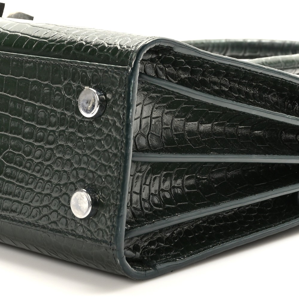 Calfskin Crocodile Embossed Nano Sac De Jour Dark Green