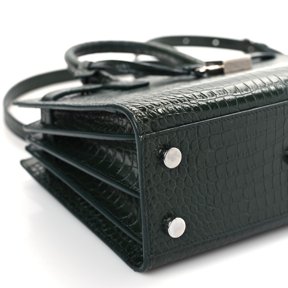 Calfskin Crocodile Embossed Nano Sac De Jour Dark Green