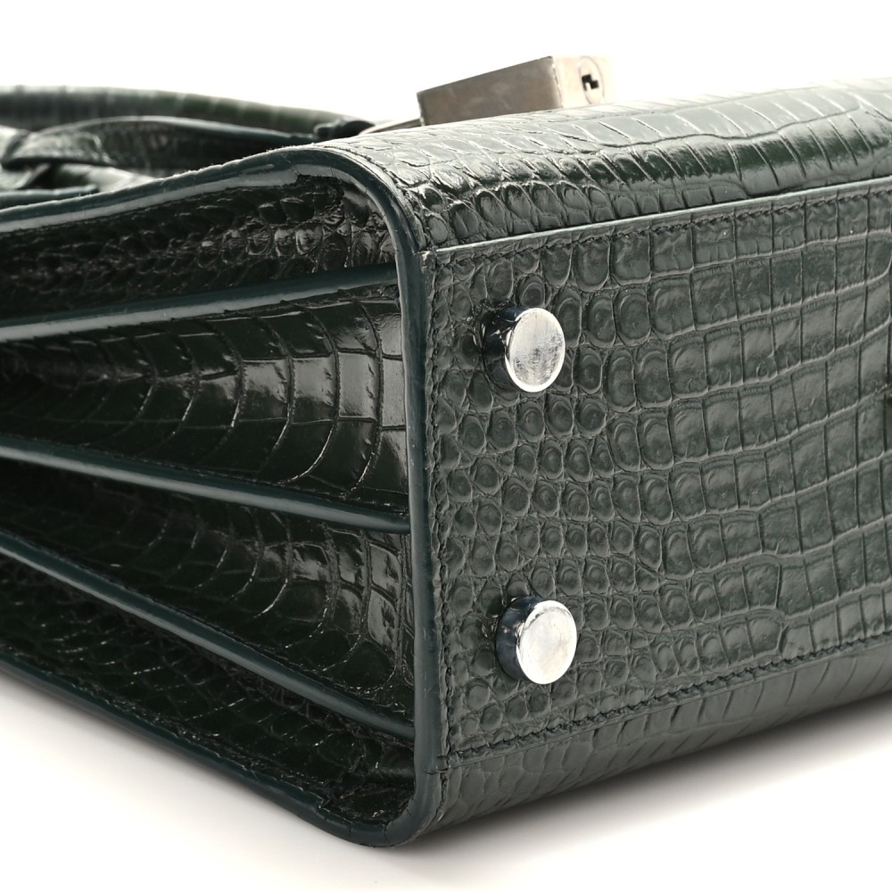 Calfskin Crocodile Embossed Nano Sac De Jour Dark Green