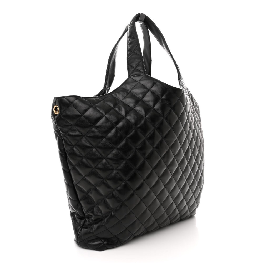 Lambskin Quilted Maxi Icare Shopping Tote Black