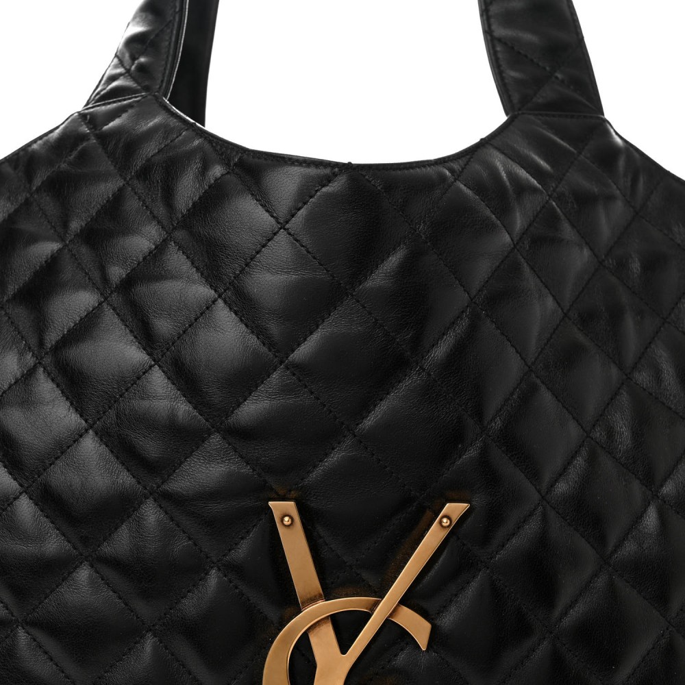 Lambskin Quilted Maxi Icare Shopping Tote Black