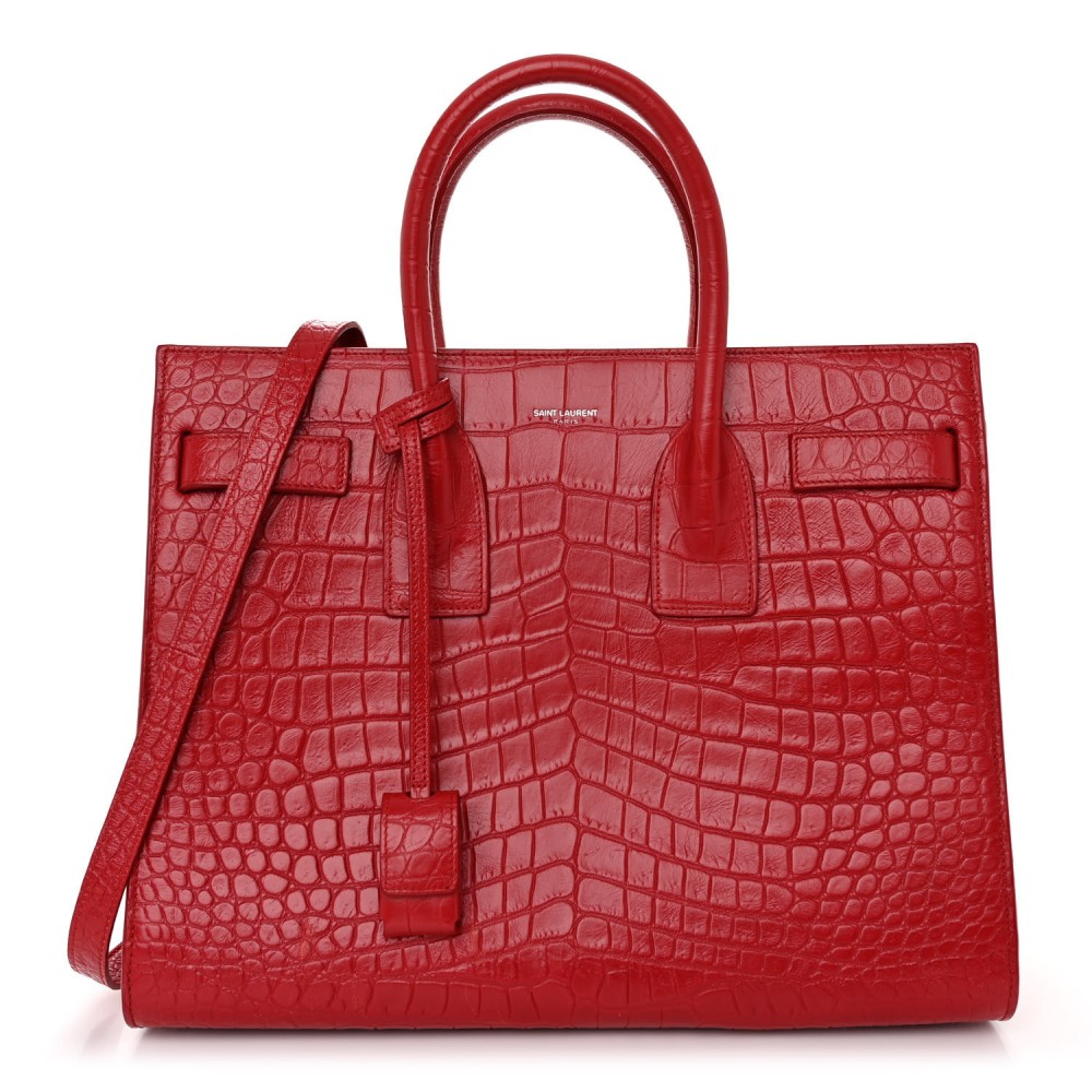 Calfskin Crocodile Embossed Small Sac De Jour Red