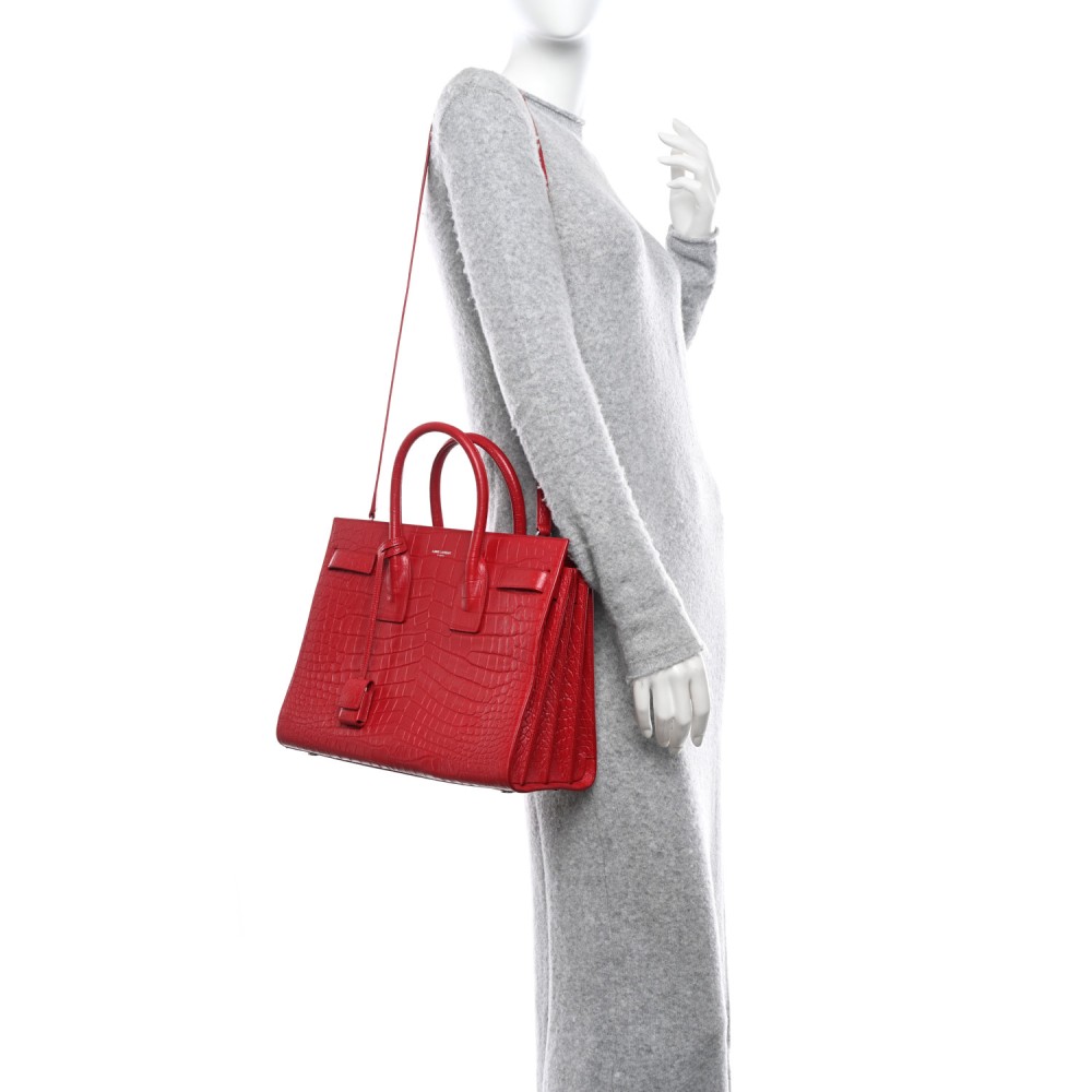 Calfskin Crocodile Embossed Small Sac De Jour Red