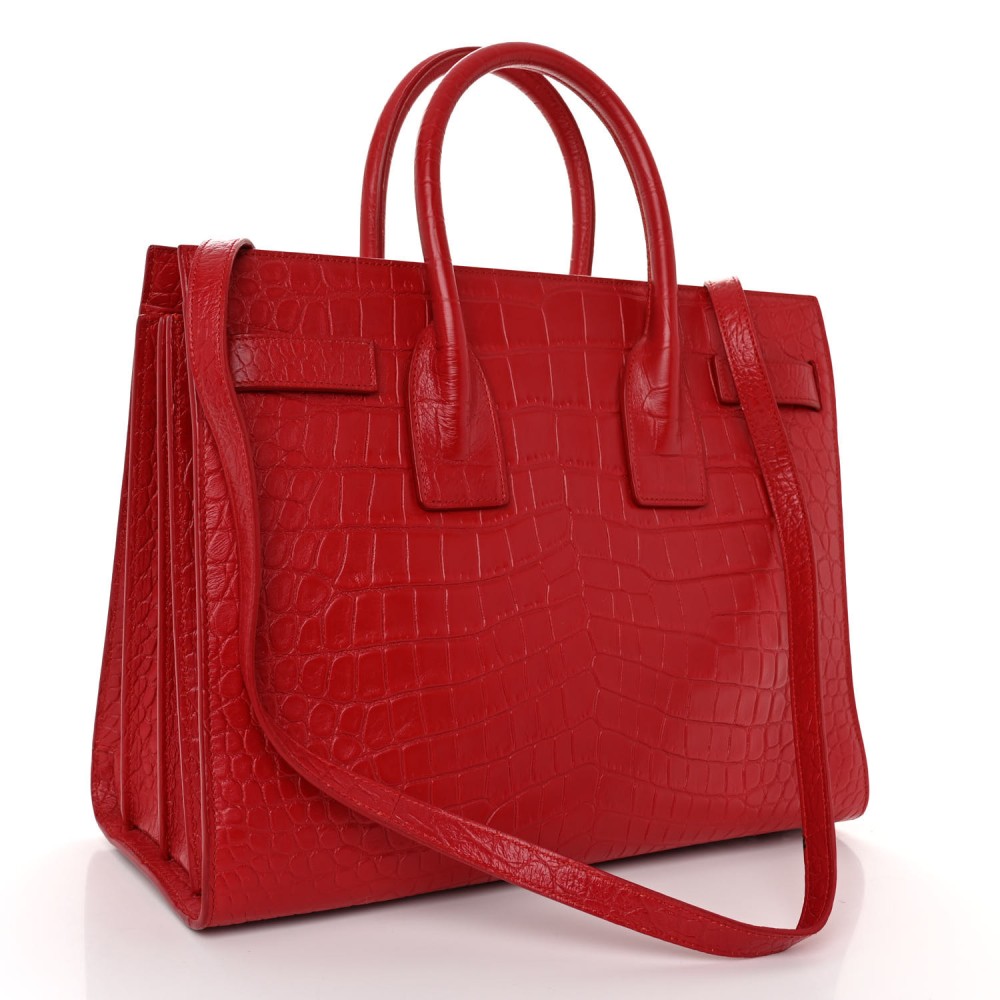 Calfskin Crocodile Embossed Small Sac De Jour Red