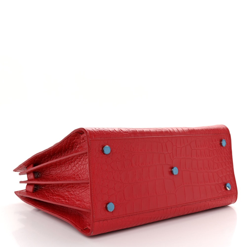 Calfskin Crocodile Embossed Small Sac De Jour Red