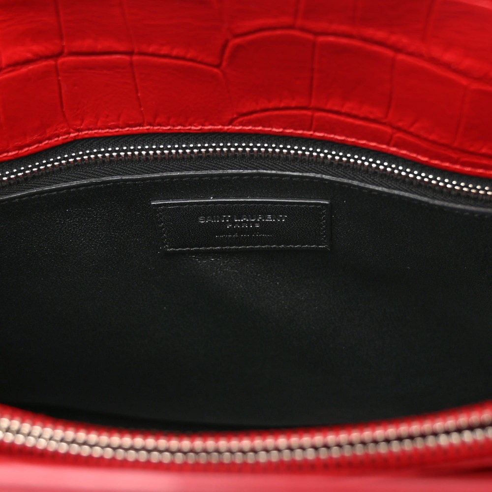 Calfskin Crocodile Embossed Small Sac De Jour Red