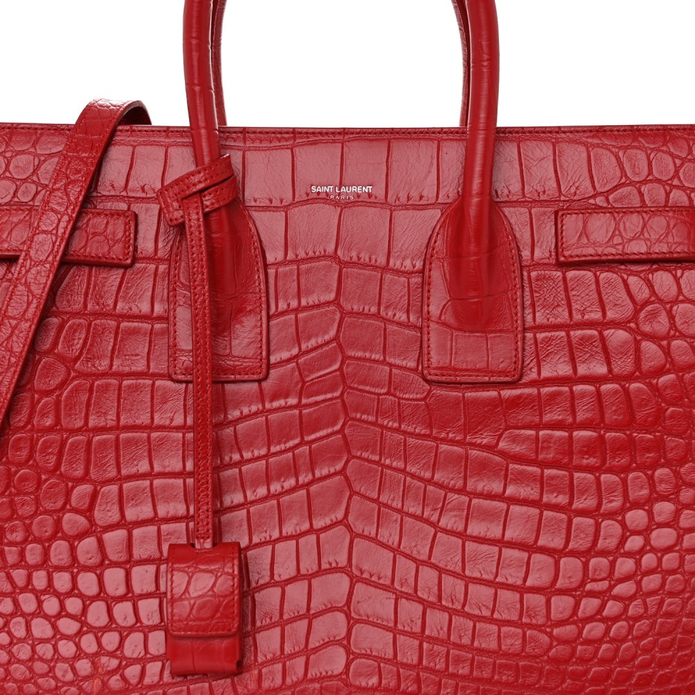 Calfskin Crocodile Embossed Small Sac De Jour Red