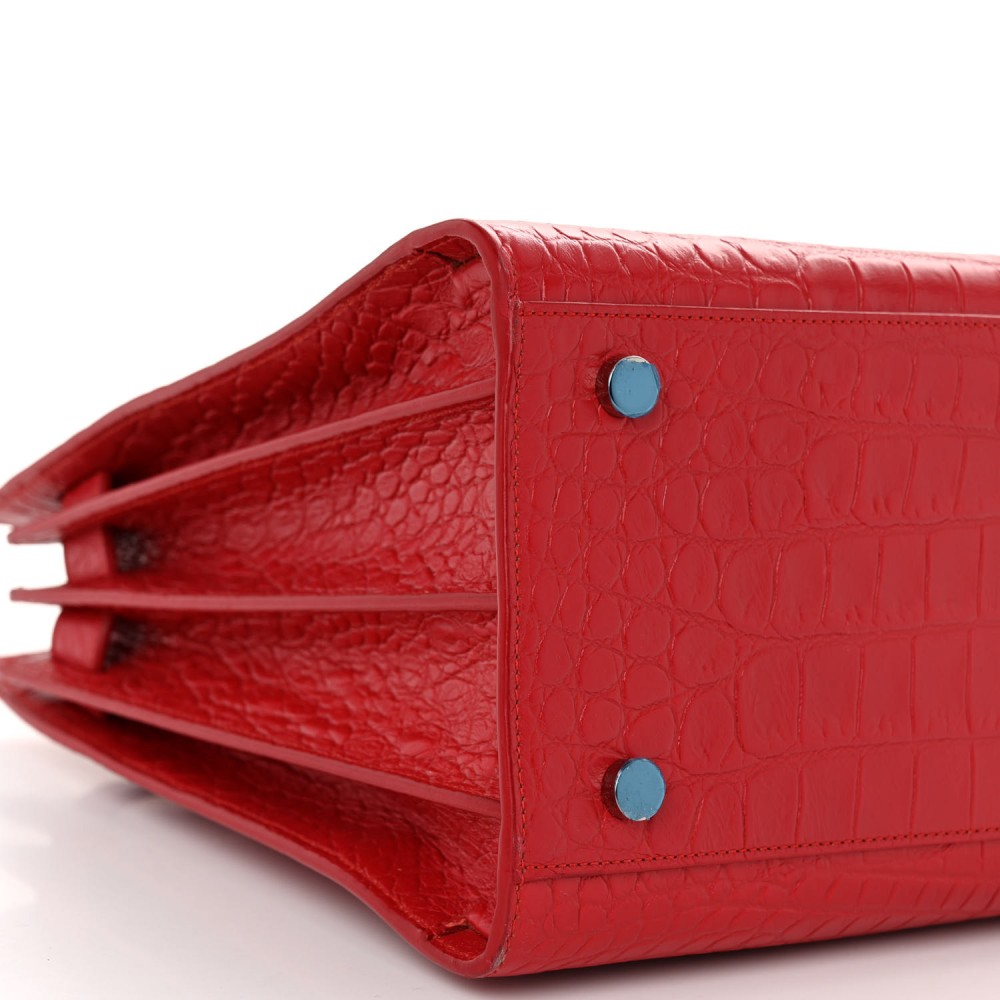 Calfskin Crocodile Embossed Small Sac De Jour Red