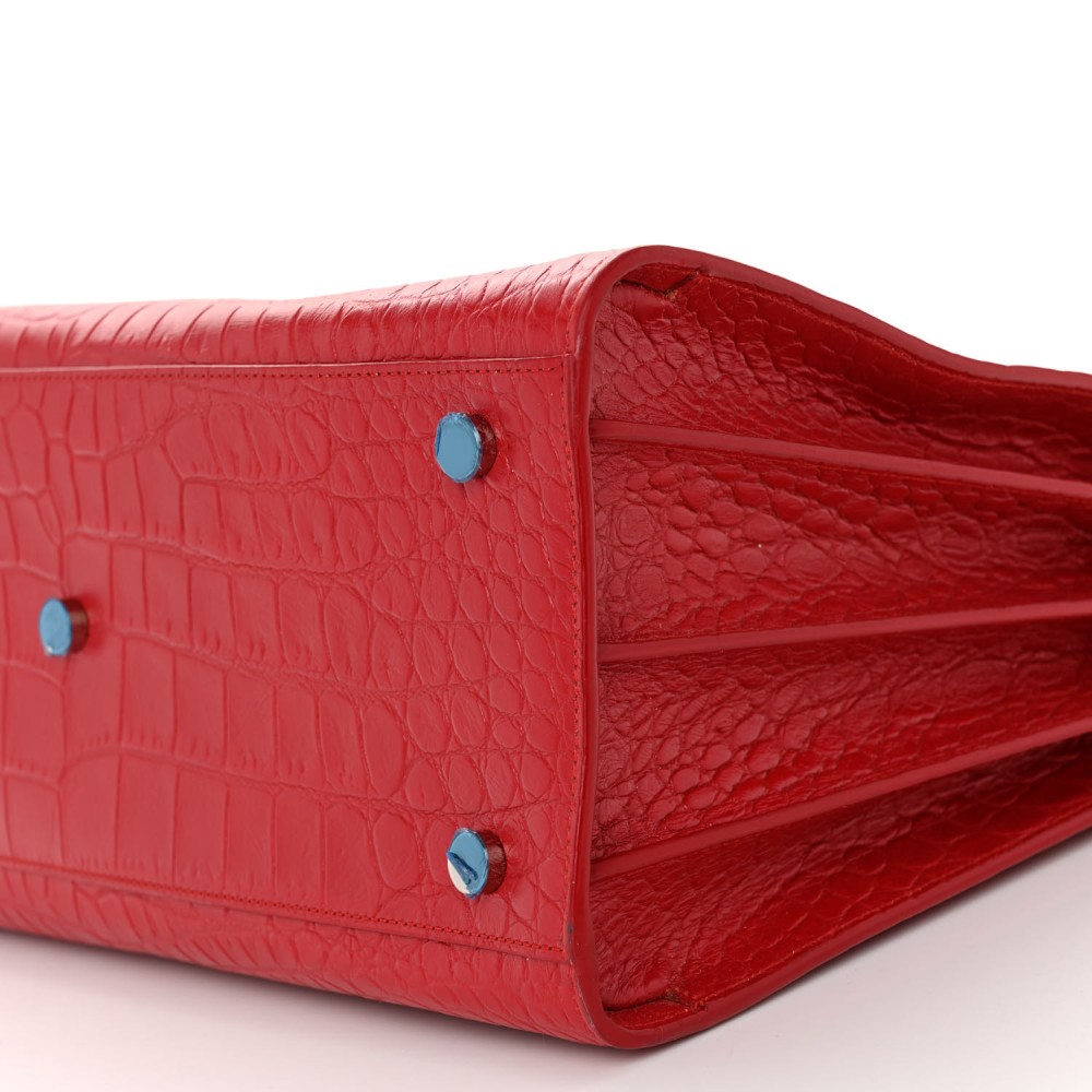 Calfskin Crocodile Embossed Small Sac De Jour Red