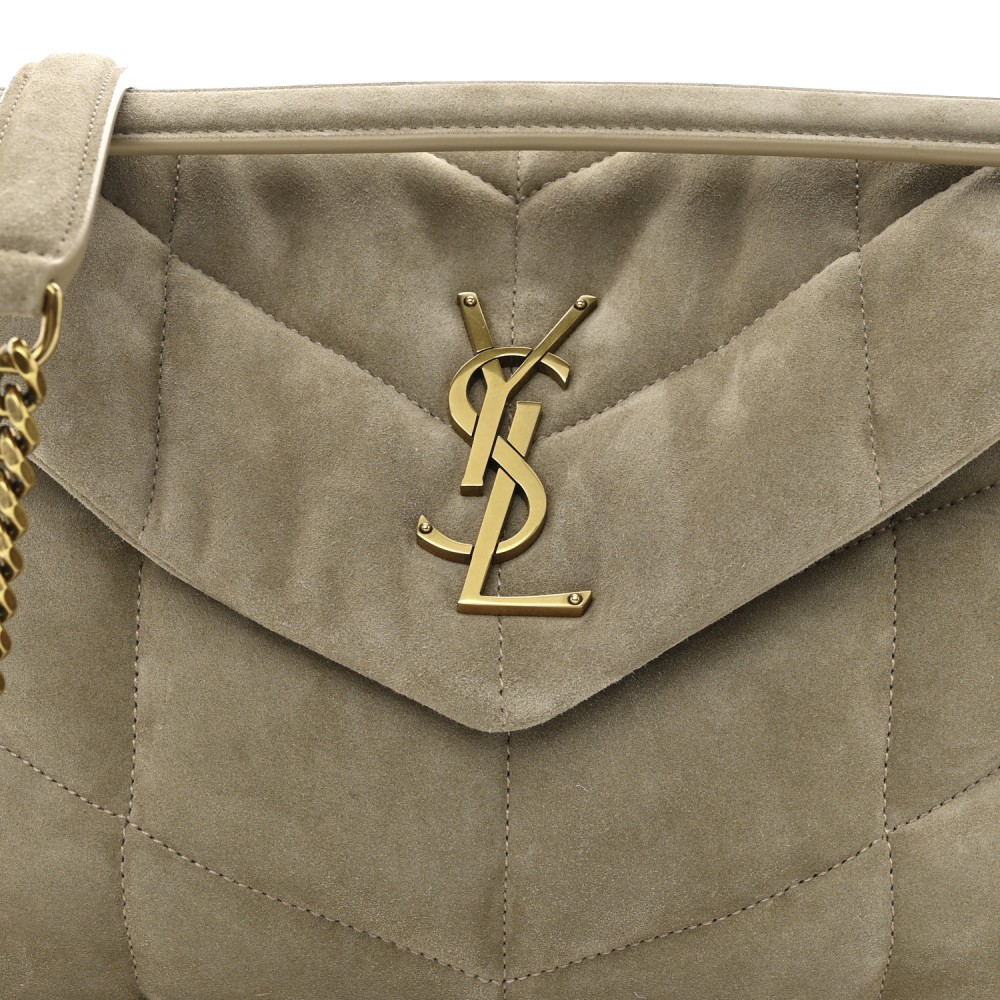 Suede Calfskin Quilted Small Loulou Puffer Monogram Chain Satchel Matte Gold