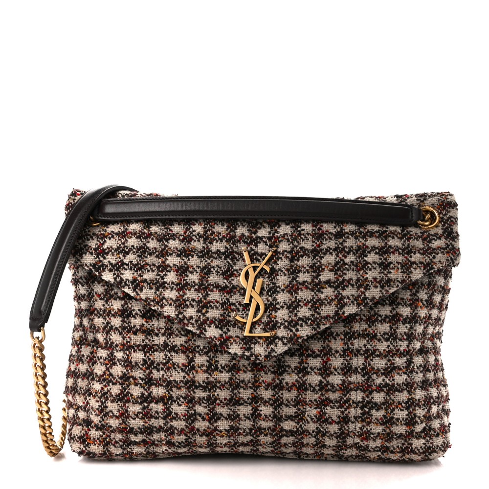 Tweed Matelasse Medium Loulou Monogram Chain Satchel Beige Multicolor