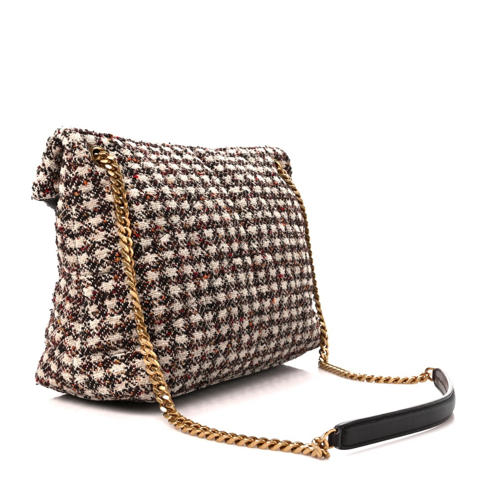 Tweed Matelasse Medium Loulou Monogram Chain Satchel Beige Multicolor