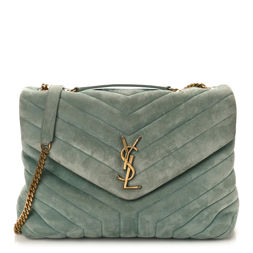 Suede Y Quilted Monogram Medium Loulou Chain Satchel Vert Opaline